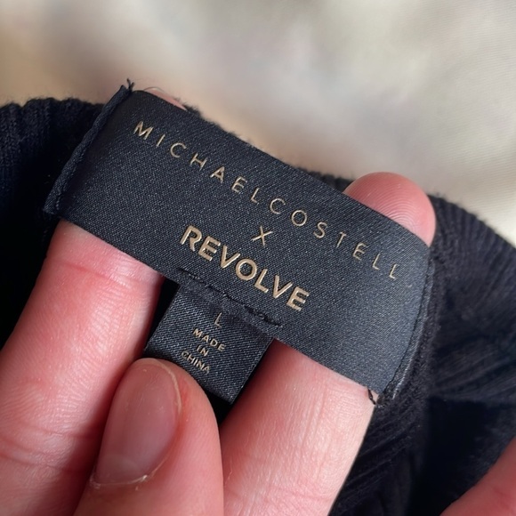 Michael Costello x Revolve- Black Variegated Rib Bodycon Dress V Neck Side Slit - Picture 12 of 12